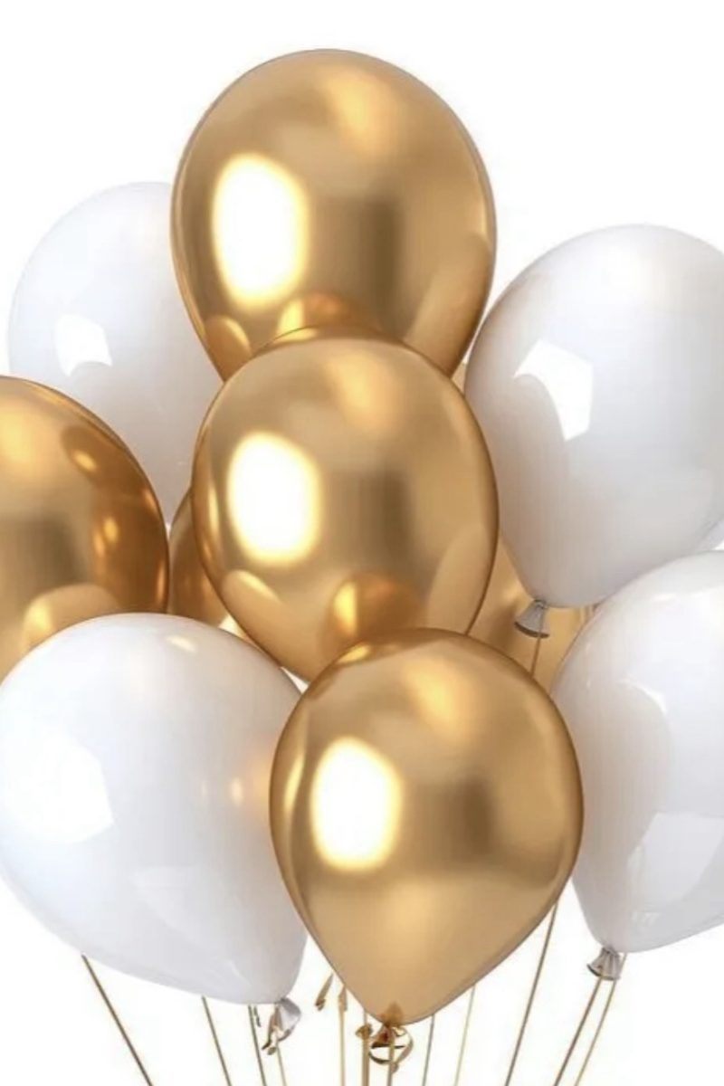 Gold And White Balloon -Helium Filled